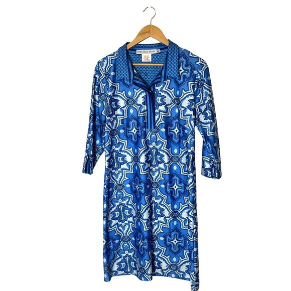 Gretchen Scott Blue & White Boho Print Mini Dress M Medium Women - Picture 1 of 9